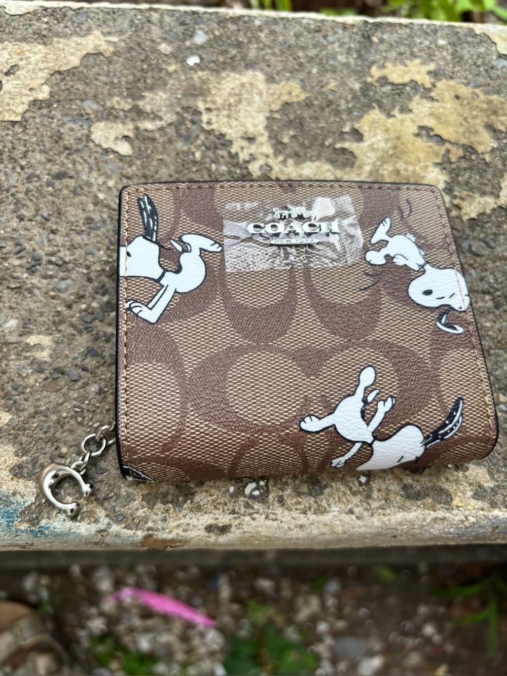 Coach Brown Wallet with White Snoopy Motif brand new with gold signature c